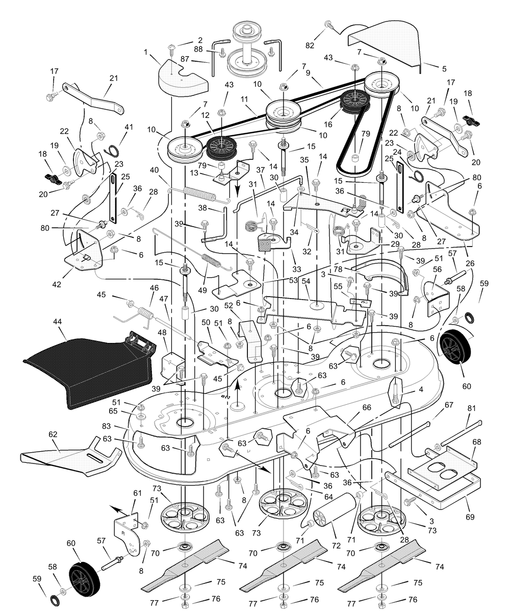 Mower Housing Diagram and Parts List for 465600X71A 2001 Briggs and Stratton Lawn Tractor